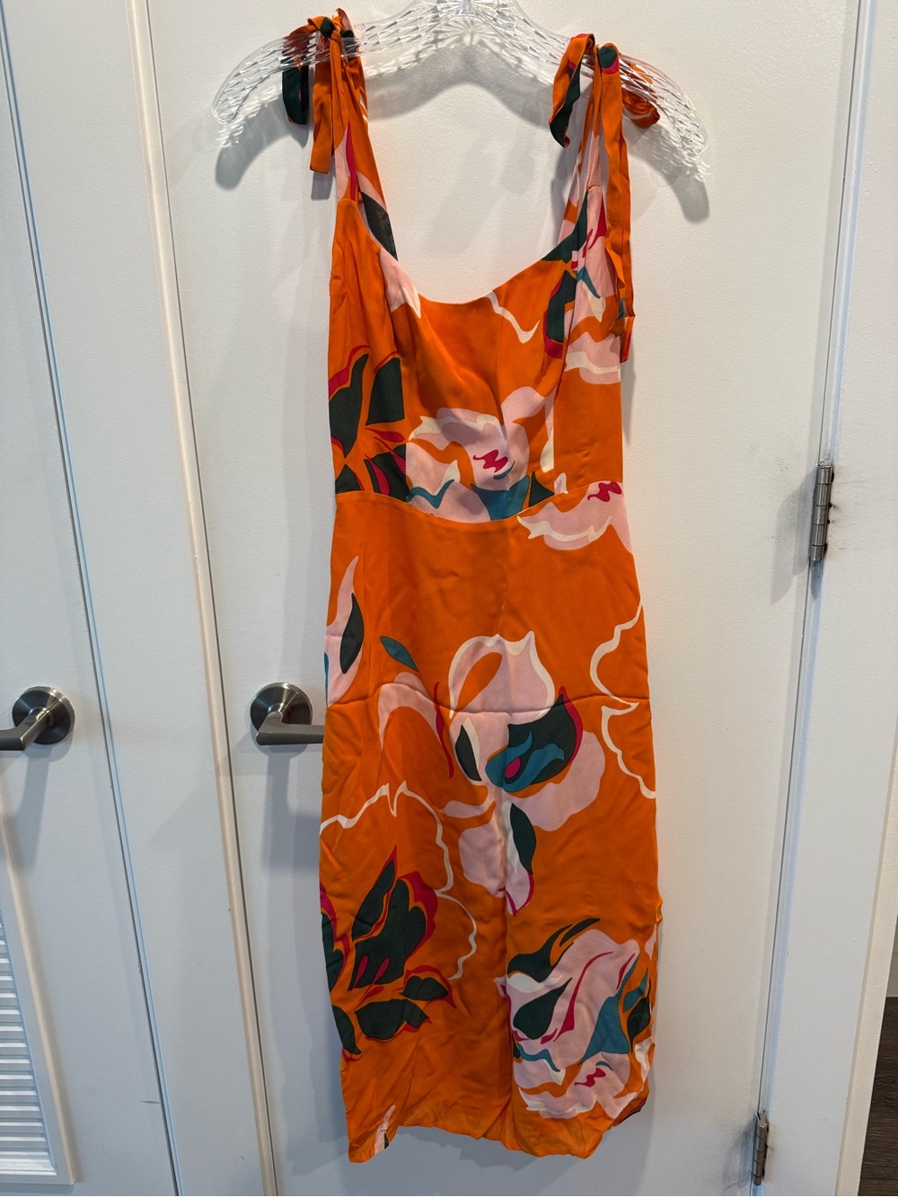 Reformation Orange Floral Tie-Strap Midi Dress